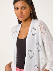 Roman White Pointelle Heart Knit Cardigan - Image 2 of 5