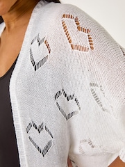 Roman White Pointelle Heart Knit Cardigan - Image 3 of 5