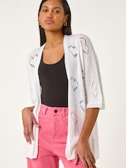 Roman White Pointelle Heart Knit Cardigan - Image 4 of 5
