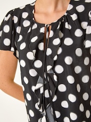 Roman Black Spot Print Ruffle Tie Front Top - Image 5 of 5