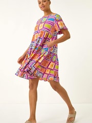 Roman Pink Tiled Tiered Frill Smock Dress - Image 1 of 5