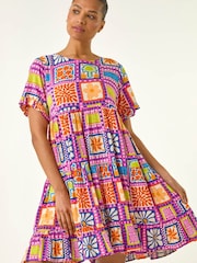 Roman Pink Tiled Tiered Frill Smock Dress - Image 2 of 5