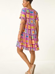 Roman Pink Tiled Tiered Frill Smock Dress - Image 3 of 5