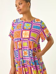 Roman Pink Tiled Tiered Frill Smock Dress - Image 4 of 5