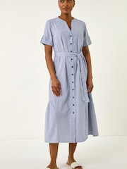 Roman Blue Stripe Tie Waist Midi Dress - Image 2 of 5