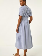 Roman Blue Stripe Tie Waist Midi Dress - Image 3 of 5