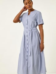 Roman Blue Stripe Tie Waist Midi Dress - Image 4 of 5