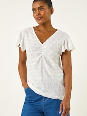 Roman White Ruched Frill Textured Top - Image 1 of 5