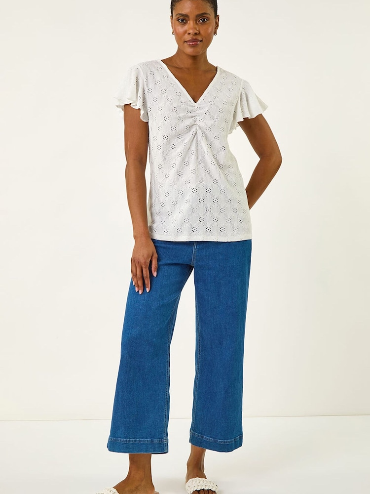 Roman White Ruched Frill Textured Top - Image 2 of 5