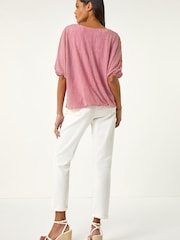 Roman Pink Mesh Bubble Hem Top - Image 3 of 5