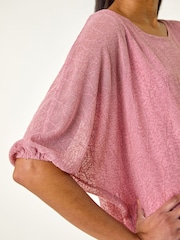 Roman Pink Mesh Bubble Hem Top - Image 5 of 5