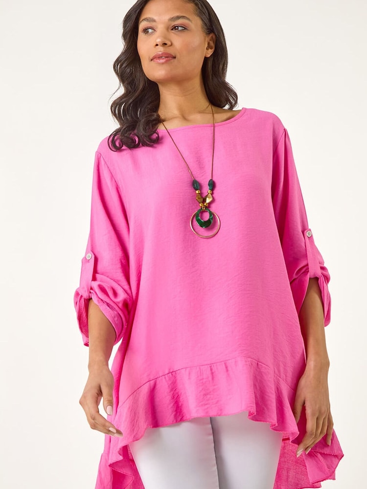 Roman Pink Necklace Frill Hem Tunic Top - Image 1 of 4