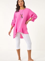 Roman Pink Necklace Frill Hem Tunic Top - Image 2 of 4