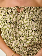 Roman Green Petite Ditsy Print Bardot Midi Dress - Image 5 of 5