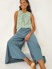 Roman Blue Palazzo Culotte Wide Leg Trousers - Image 1 of 5