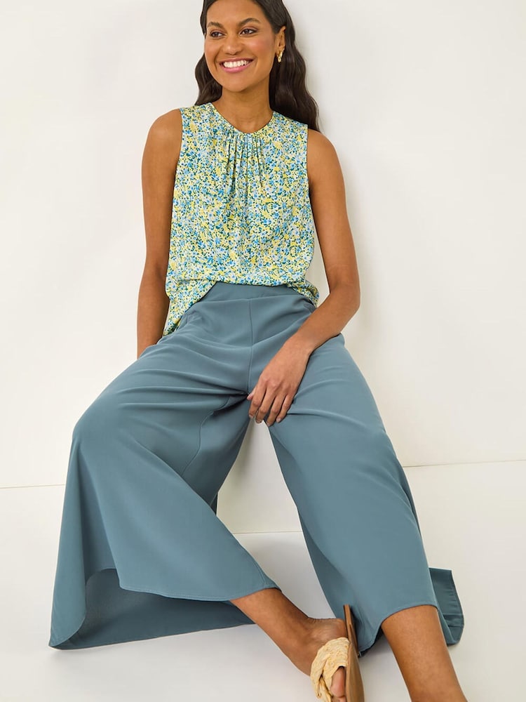 Roman Blue Palazzo Culotte Wide Leg Trousers - Image 1 of 5 Roman Blue Palazzo Culotte Wide Leg Trousers - Image 1 of 5
