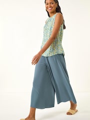 Roman Blue Palazzo Culotte Wide Leg Trousers - Image 2 of 5