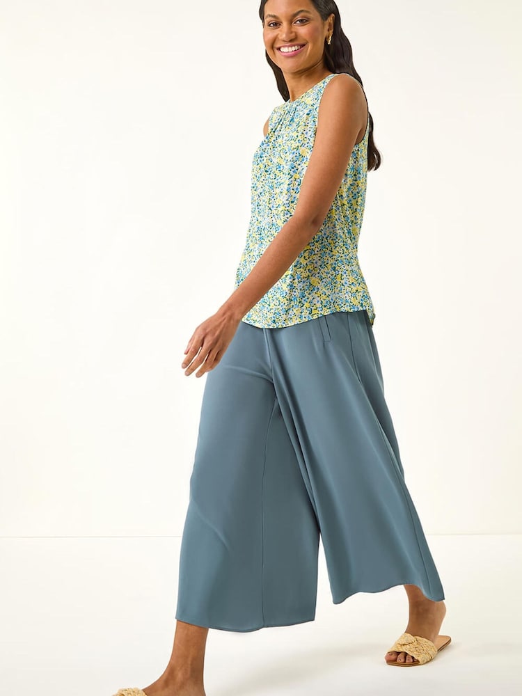 Roman Blue Palazzo Culotte Wide Leg Trousers - Image 2 of 5 Roman Blue Palazzo Culotte Wide Leg Trousers - Image 2 of 5