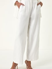 Roman White Smart Twill Wide Leg Pocket Trousers - Image 3 of 5