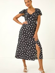 Roman Black Spot Print Sweetheart Midi Dress - Image 1 of 5