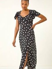 Roman Black Spot Print Sweetheart Midi Dress - Image 2 of 5