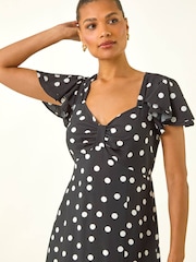 Roman Black Spot Print Sweetheart Midi Dress - Image 4 of 5