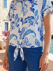 Roman Blue Paisley Leaf Print Tie Front Top - Image 3 of 5