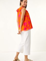 Roman Orange Tropical Print Ruffle Vest Top - Image 3 of 5