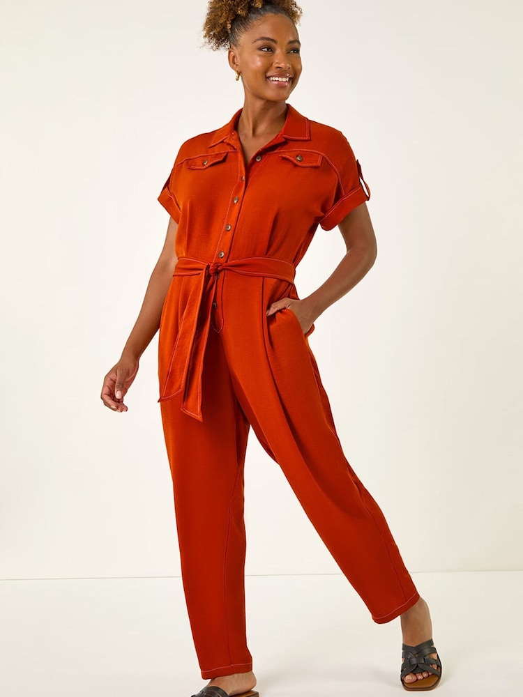 Roman Orange Utility Buttoned Jumpsuit - Image 1 of 5
