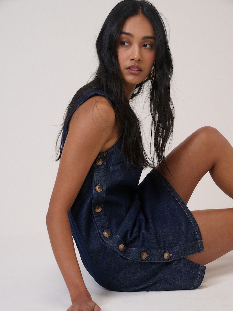 nobodys child denim dress Dark Blue Denim Sleeveless Stretch Column Midi Dress