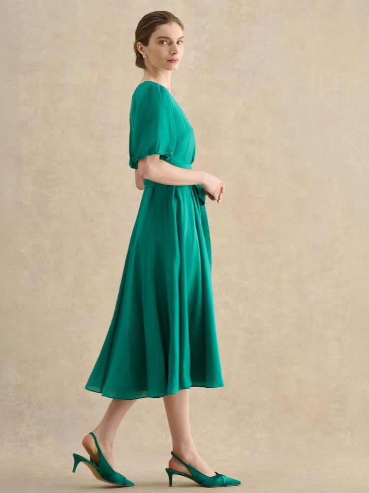 barrington linen dress Hobbs London Barrington Tie Waist Midi Dress in Meadow Green at Nordstrom, Size 10