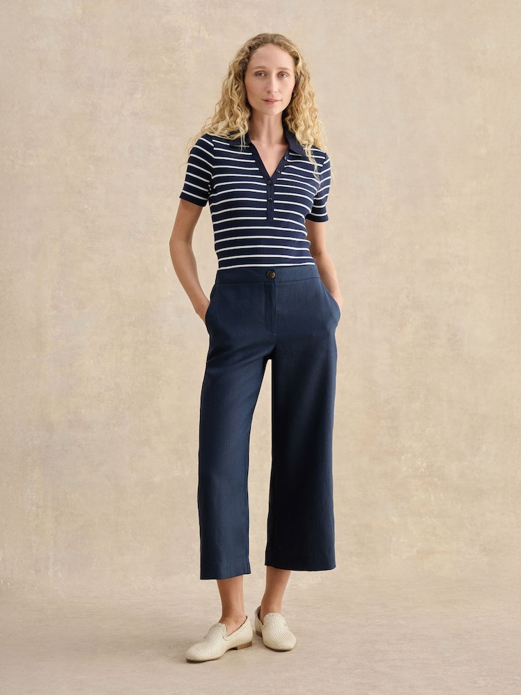 Hobbs Blue Linen Cropped Trousers - Image 1 of 5