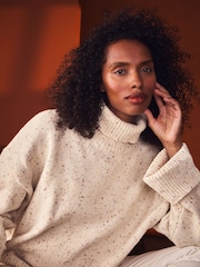 JoJo Maman Bébé Cream Flecked Roll Neck Maternity & Nursing Jumper - Image 1 of 7
