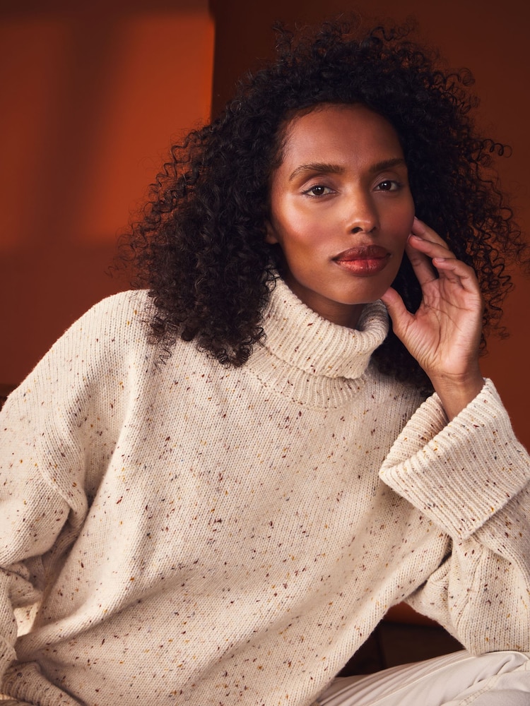 JoJo Maman Bébé Cream Flecked Roll Neck Maternity & Nursing Jumper - Image 1 of 7