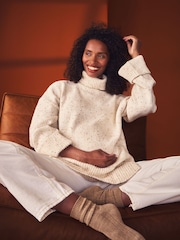 JoJo Maman Bébé Cream Flecked Roll Neck Maternity & Nursing Jumper - Image 2 of 7
