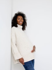JoJo Maman Bébé Cream Flecked Roll Neck Maternity & Nursing Jumper - Image 3 of 7