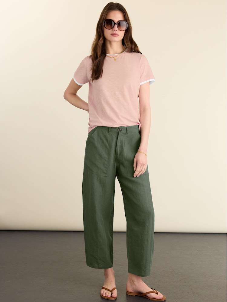 Baukjen Green Brett Linen Barrel Leg Trousers - Image 1 of 5