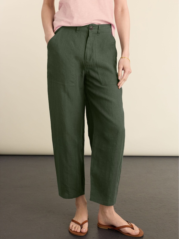 Baukjen Green Brett Linen Barrel Leg Trousers - Image 2 of 5