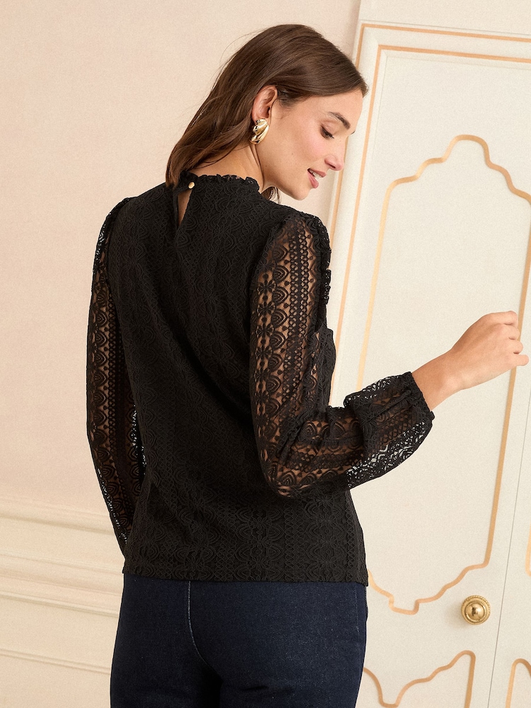 Love & Roses Black Petite Long Sleeve Lace Top - Image 4 of 4