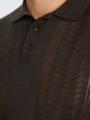 MOSS Brown 3 Button Pointelle Polo Shirt - Image 3 of 4