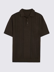 MOSS Brown 3 Button Pointelle Polo Shirt - Image 4 of 4