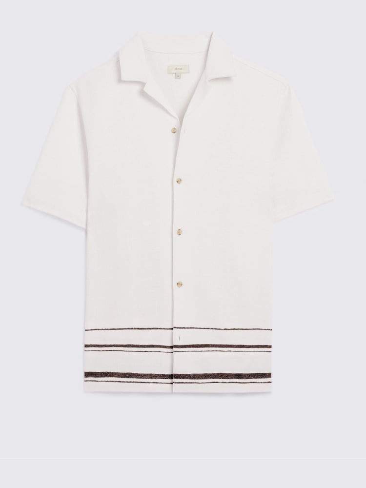 MOSS White Cuban Stripe Shirt - Image 4 of 4