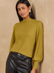 أخضر - Love & Roses Funnel Neck Heart Button Detail Knitted Jumper - صورة 1 من 4