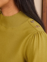أخضر - Love & Roses Funnel Neck Heart Button Detail Knitted Jumper - صورة 2 من 4