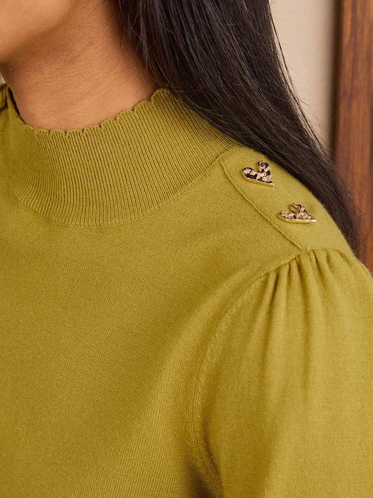 أخضر - Love & Roses Funnel Neck Heart Button Detail Knitted Jumper - صورة 2 من 4 أخضر - Love & Roses Funnel Neck Heart Button Detail Knitted Jumper - صورة 2 من 4