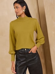أخضر - Love & Roses Funnel Neck Heart Button Detail Knitted Jumper - صورة 4 من 4