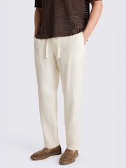 MOSS White Linen Drawstring Trousers - Image 1 of 5