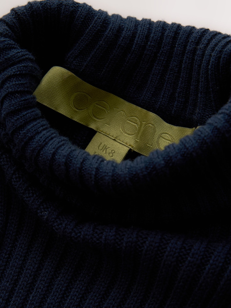 CERENE Bea Navy Long Sleeve Knit Bodice Pleated Skirt Dress - Image 2 of 12 CERENE Bea Navy Long Sleeve Knit Bodice Pleated Skirt Dress - Image 2 of 12