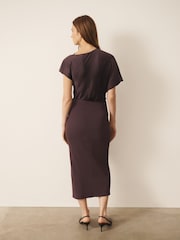 CERENE Katy Chocolate Brown 2 in1 Drape Satin Top Knitted Dress - Image 4 of 11