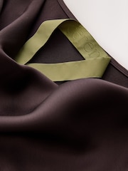 CERENE Katy Chocolate Brown 2 in1 Drape Satin Top Knitted Dress - Image 7 of 11